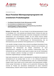 Abbildung Preisliste Wärmepumpenprogramm 2021